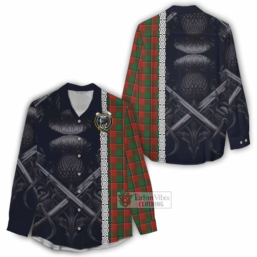 Tartan Vibes Clothing Turnbull Tartan Women's Casual Shirt with Family Crest Cross Sword Thistle Celtic Vibes