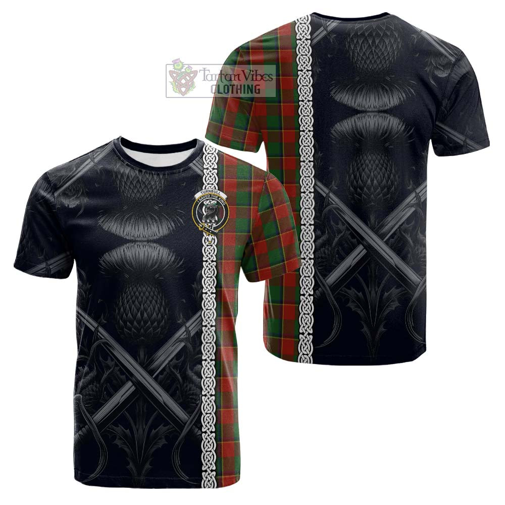 Tartan Vibes Clothing Turnbull Tartan Cotton T-shirt with Family Crest Cross Sword Thistle Celtic Vibes