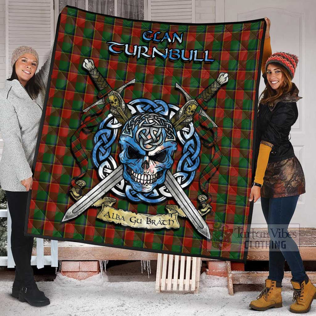 Tartan Vibes Clothing Turnbull Tartan Quilt with Celtic Skull Alba Gu Brath Style