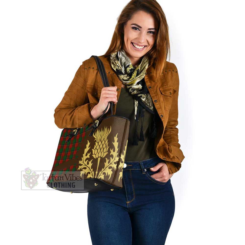 Turnbull Tartan Leather Tote Bag Gold Thistle Style - Tartan Vibes Clothing