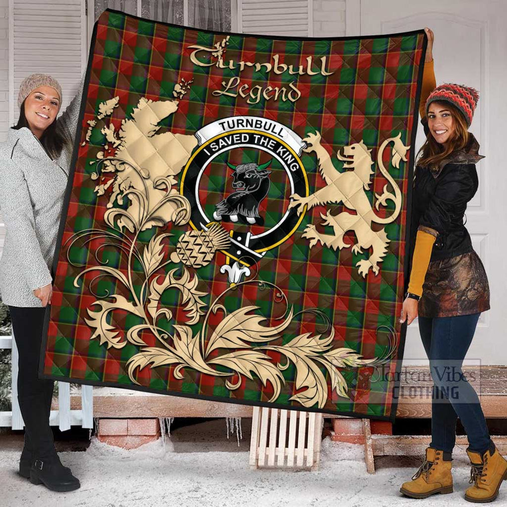 Tartan Vibes Clothing Turnbull Tartan Quilt with Family Crest and Scottish Symbol Style