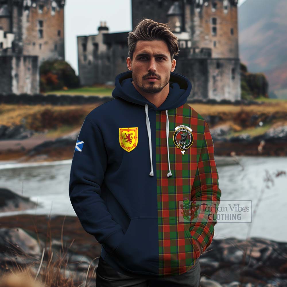 Tartan Vibes Clothing Turnbull Tartan Cotton Hoodie Alba with Scottish Lion Royal Arm Half Style