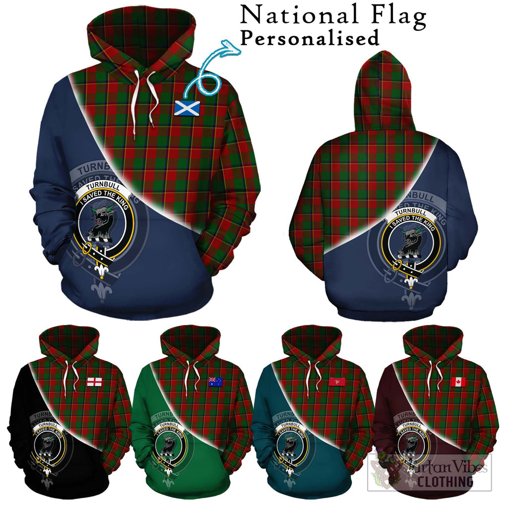 Turnbull Tartan Hoodie with Personalised National Flag and Family Crest Half Style Zip Hoodie - Tartanvibesclothing Shop