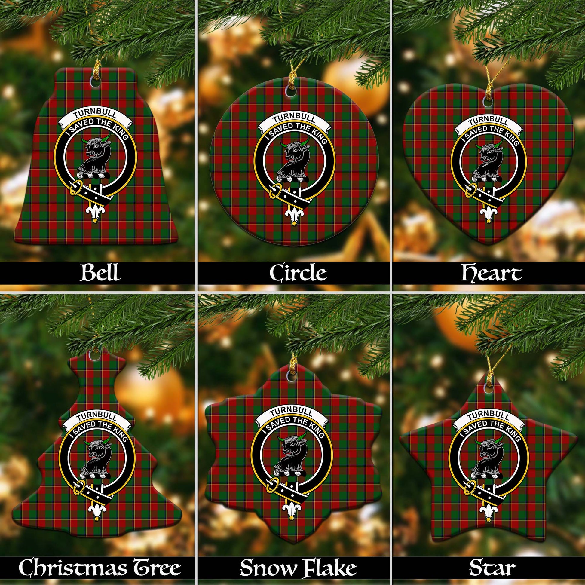 Turnbull Dress Tartan Christmas Ornaments with Family Crest - Tartanvibesclothing