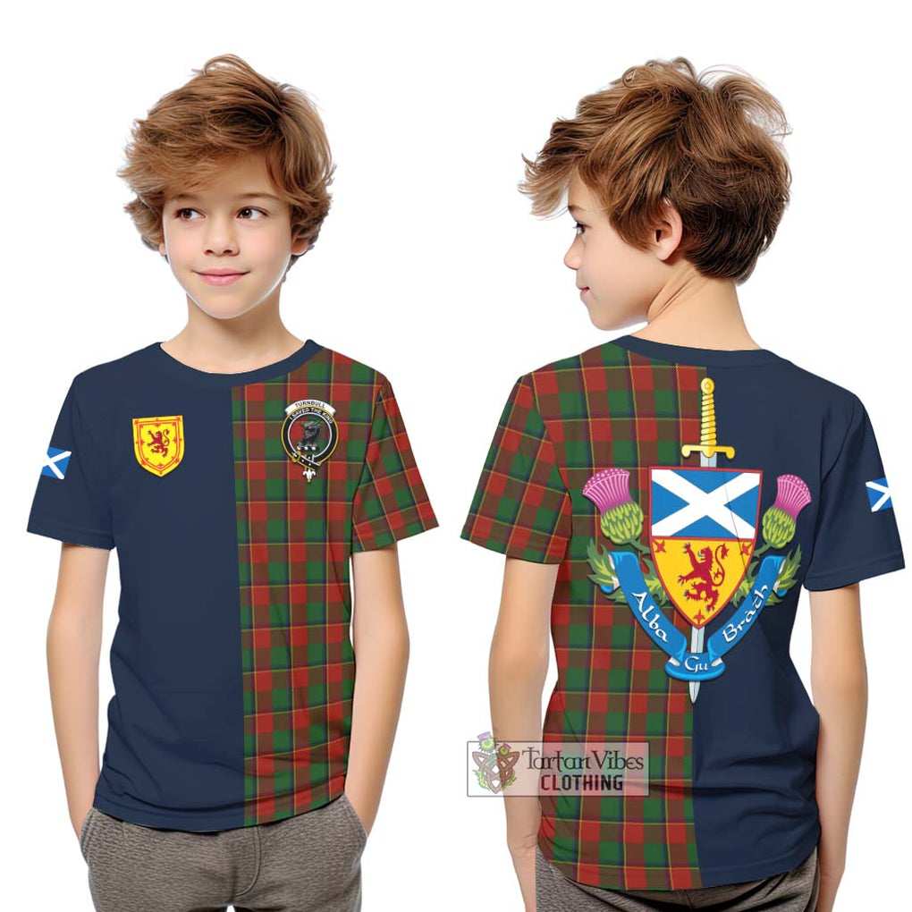 Tartan Vibes Clothing Turnbull Dress Tartan Kid T-Shirt with Scottish Lion Royal Arm Half Style