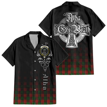 Turnbull Tartan Short Sleeve Button Up Shirt Featuring Alba Gu Brath Family Crest Celtic Inspired