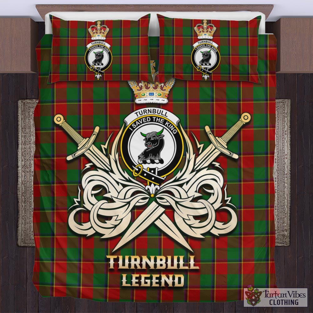 Tartan Vibes Clothing Turnbull Dress Tartan Bedding Set with Clan Crest and the Golden Sword of Courageous Legacy