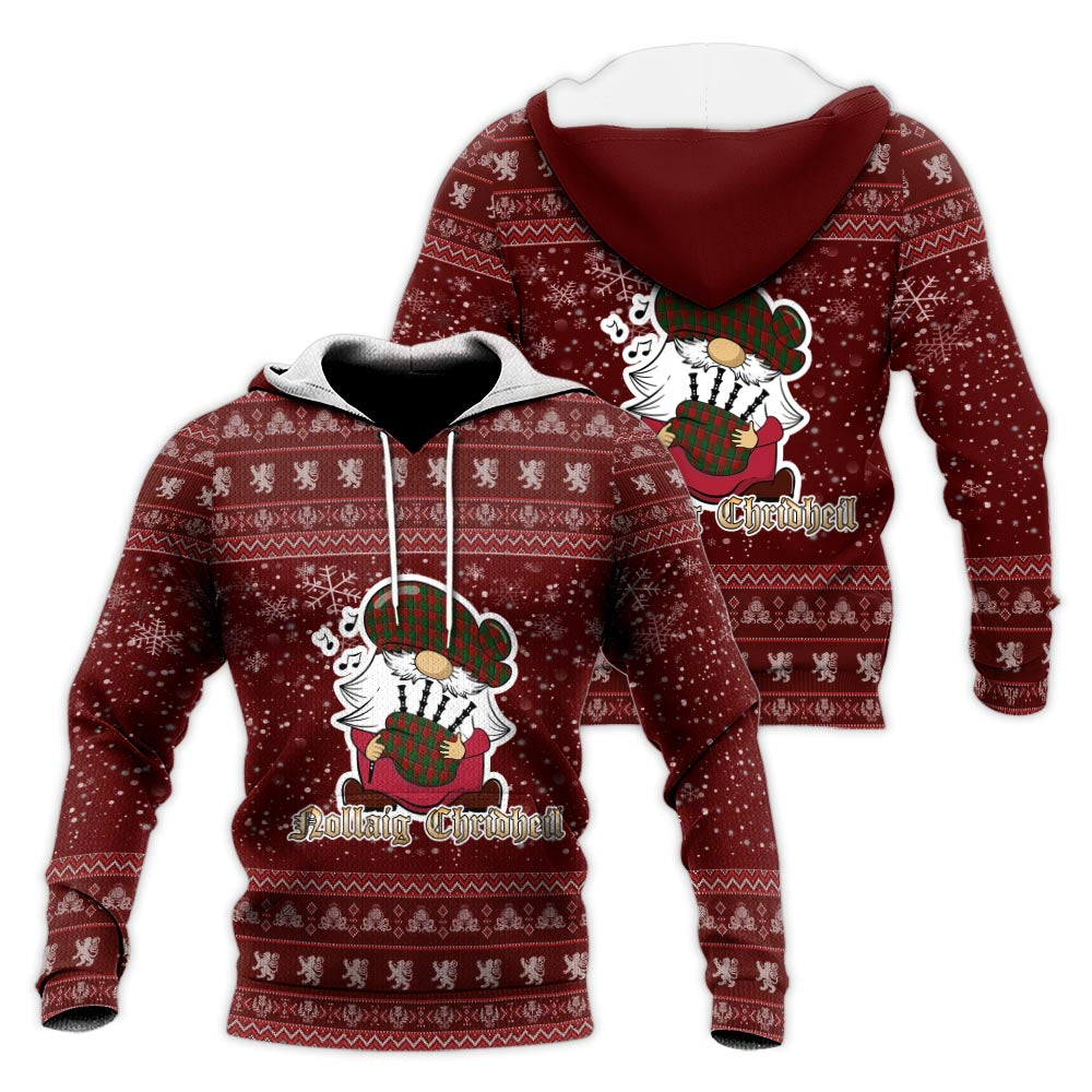 Turnbull Dress Clan Christmas Knitted Hoodie with Funny Gnome Playing Bagpipes Red - Tartanvibesclothing