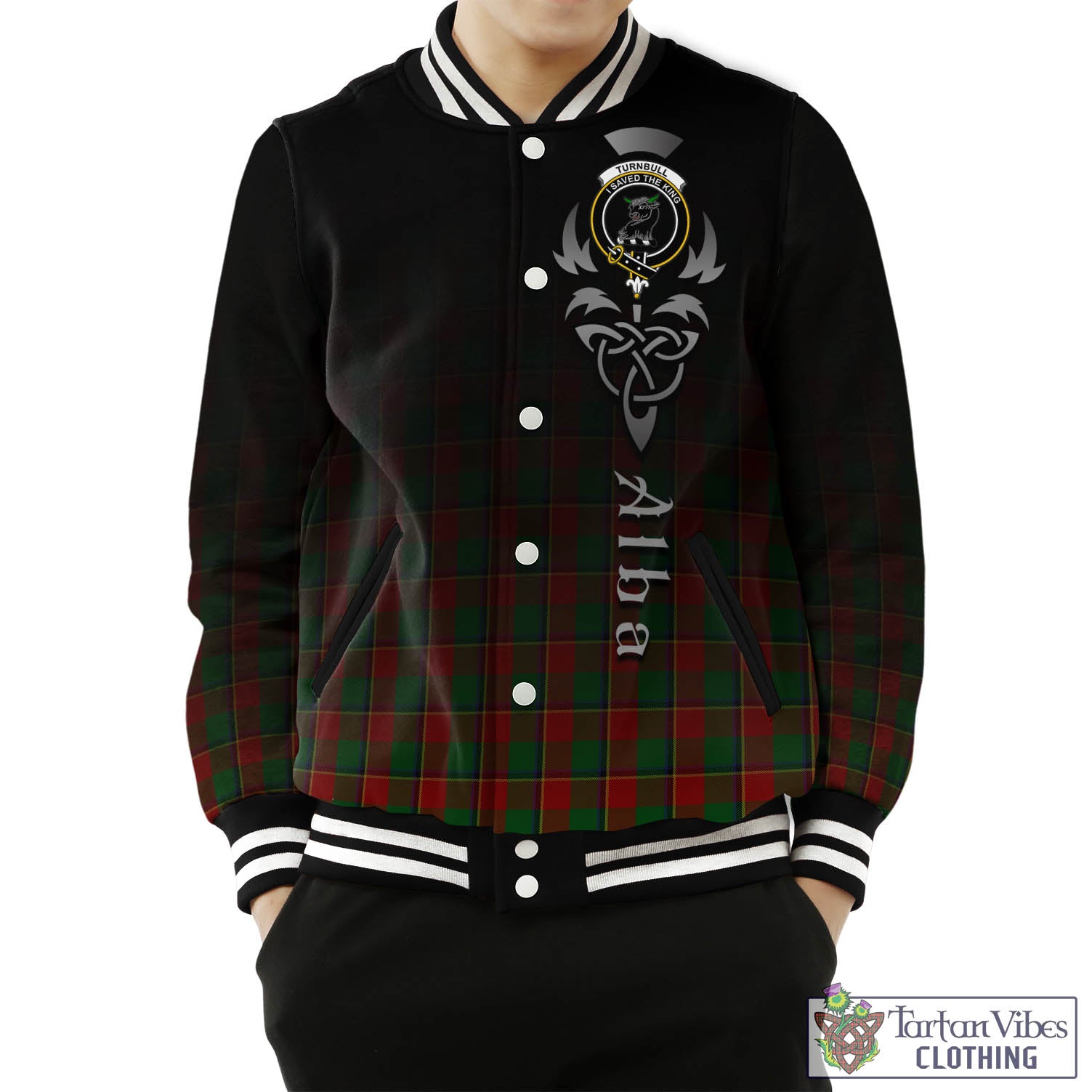 Tartan Vibes Clothing Turnbull Dress Tartan Baseball Jacket Featuring Alba Gu Brath Family Crest Celtic Inspired