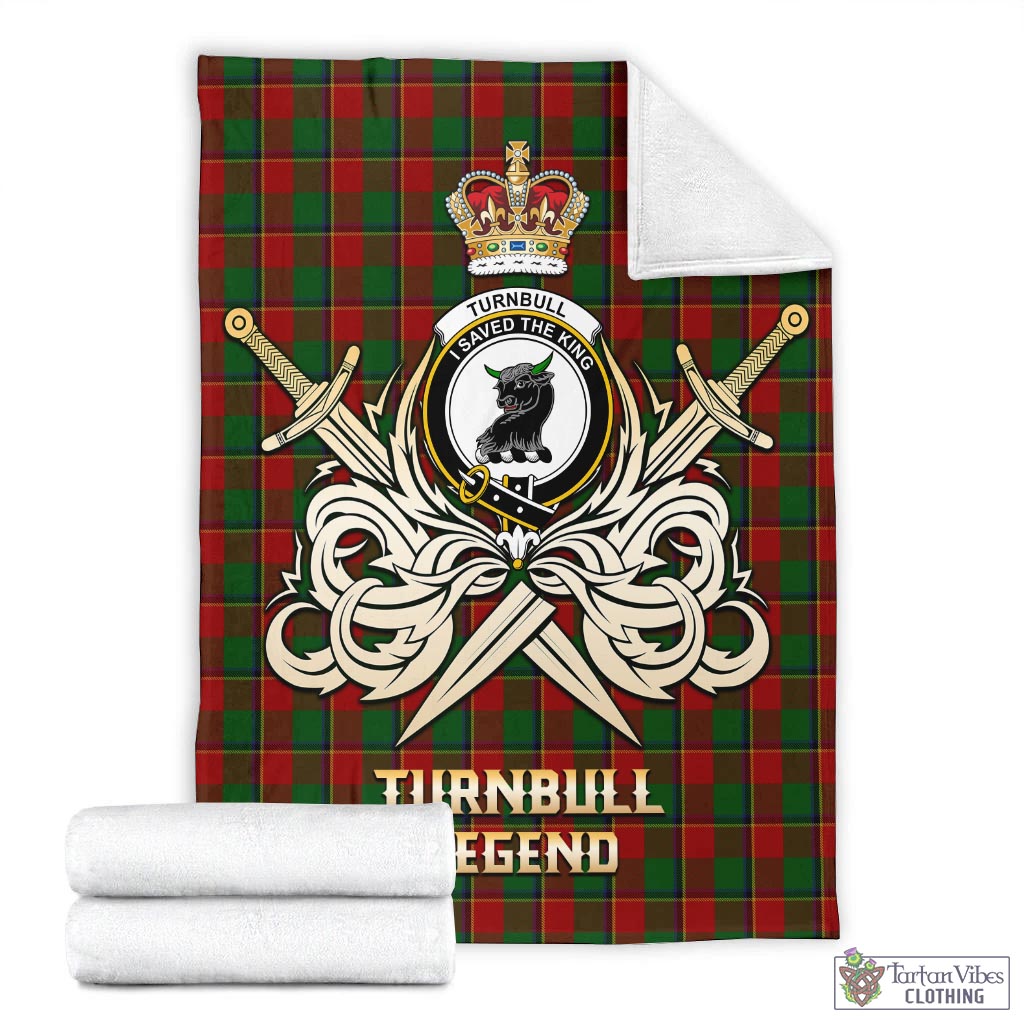 Tartan Vibes Clothing Turnbull Dress Tartan Blanket with Clan Crest and the Golden Sword of Courageous Legacy