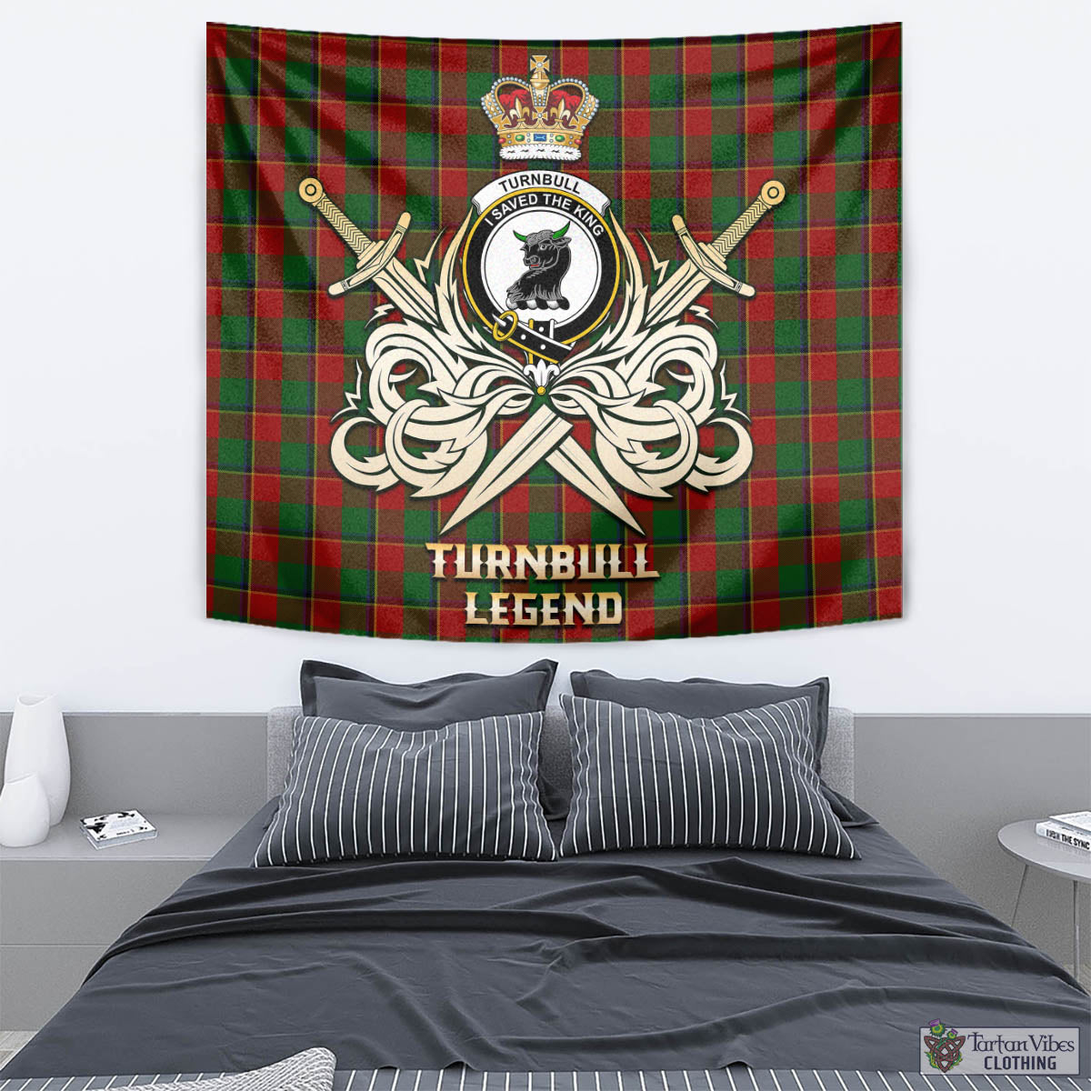 Tartan Vibes Clothing Turnbull Dress Tartan Tapestry with Clan Crest and the Golden Sword of Courageous Legacy