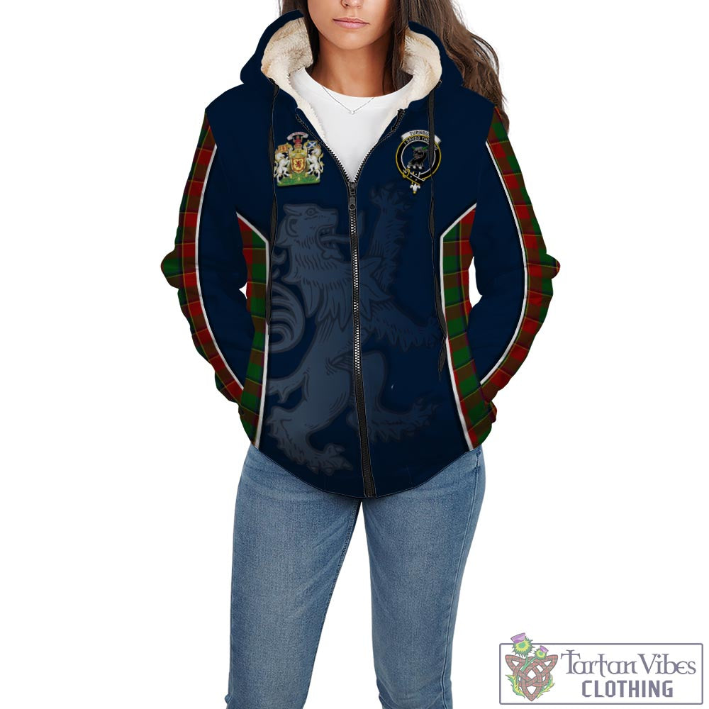 Tartan Vibes Clothing Turnbull Dress Tartan Sherpa Hoodie with Family Crest and Lion Rampant Vibes Sport Style