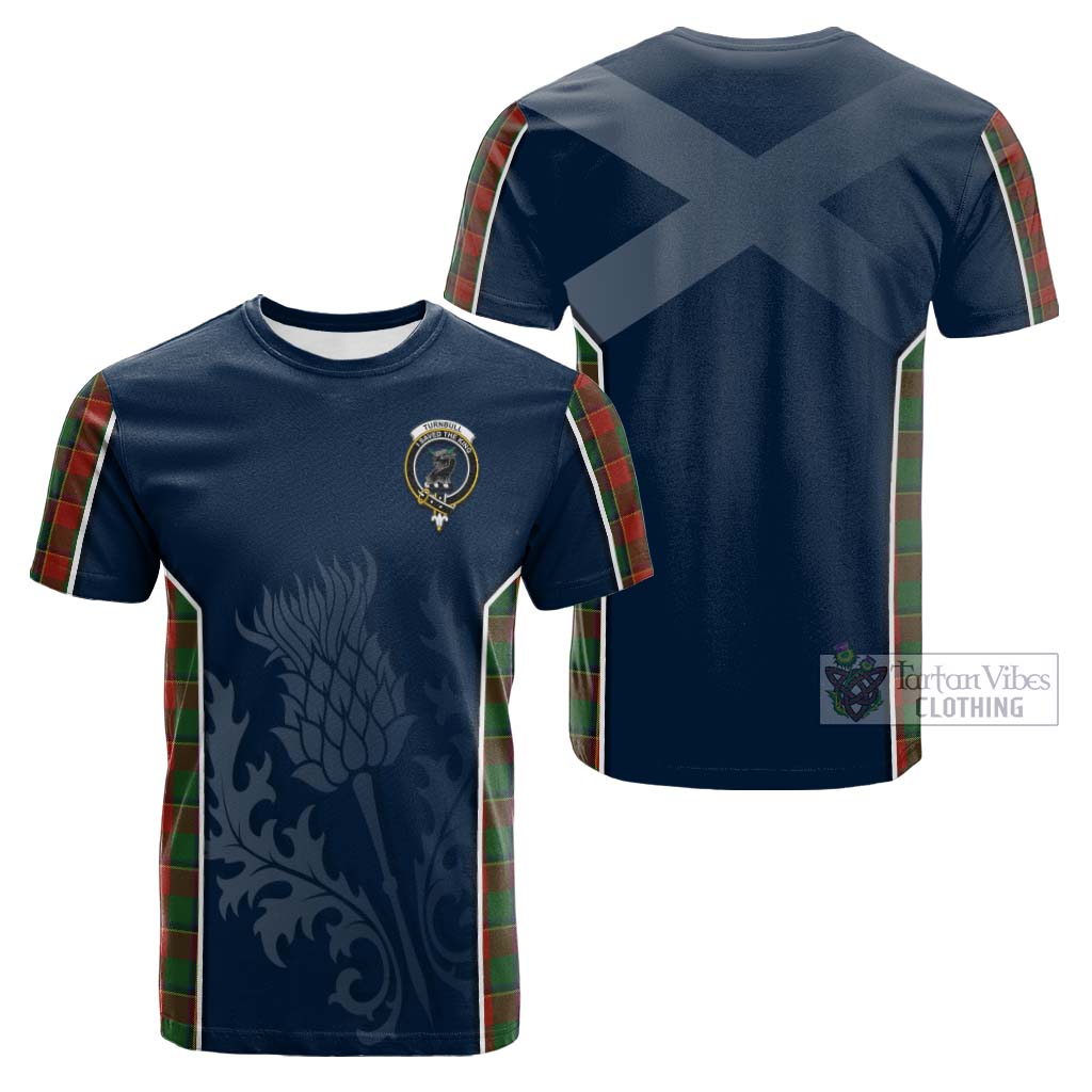 Tartan Vibes Clothing Turnbull Dress Tartan Cotton T-shirt with Family Crest and Scottish Thistle Vibes Sport Style