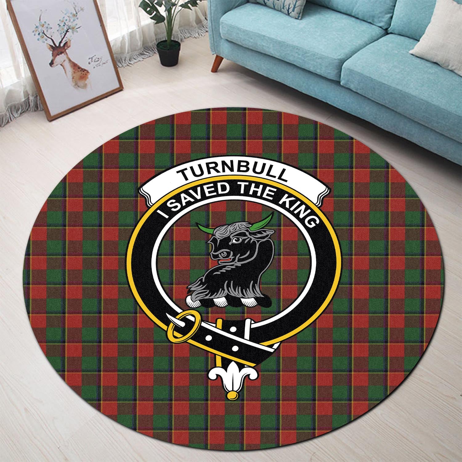 turnbull-dress-tartan-round-rug-with-family-crest