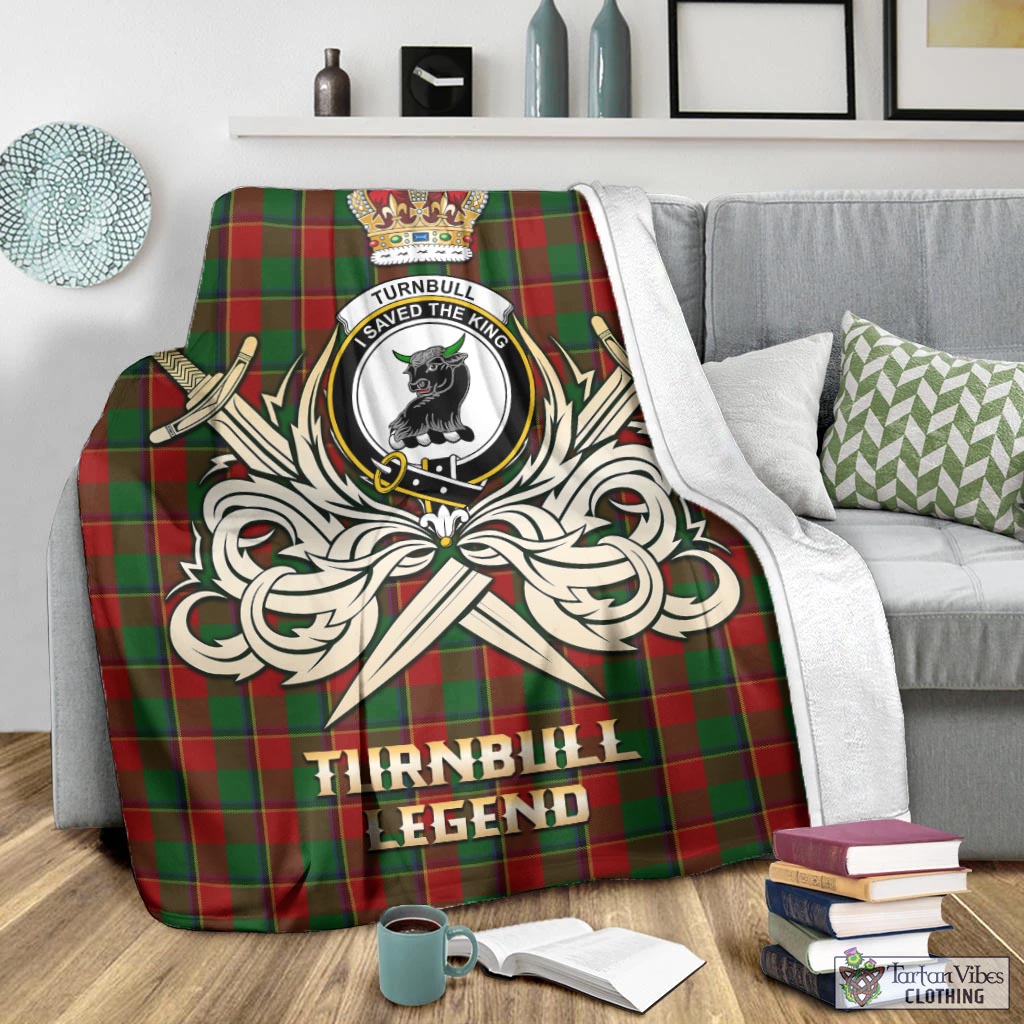 Tartan Vibes Clothing Turnbull Dress Tartan Blanket with Clan Crest and the Golden Sword of Courageous Legacy