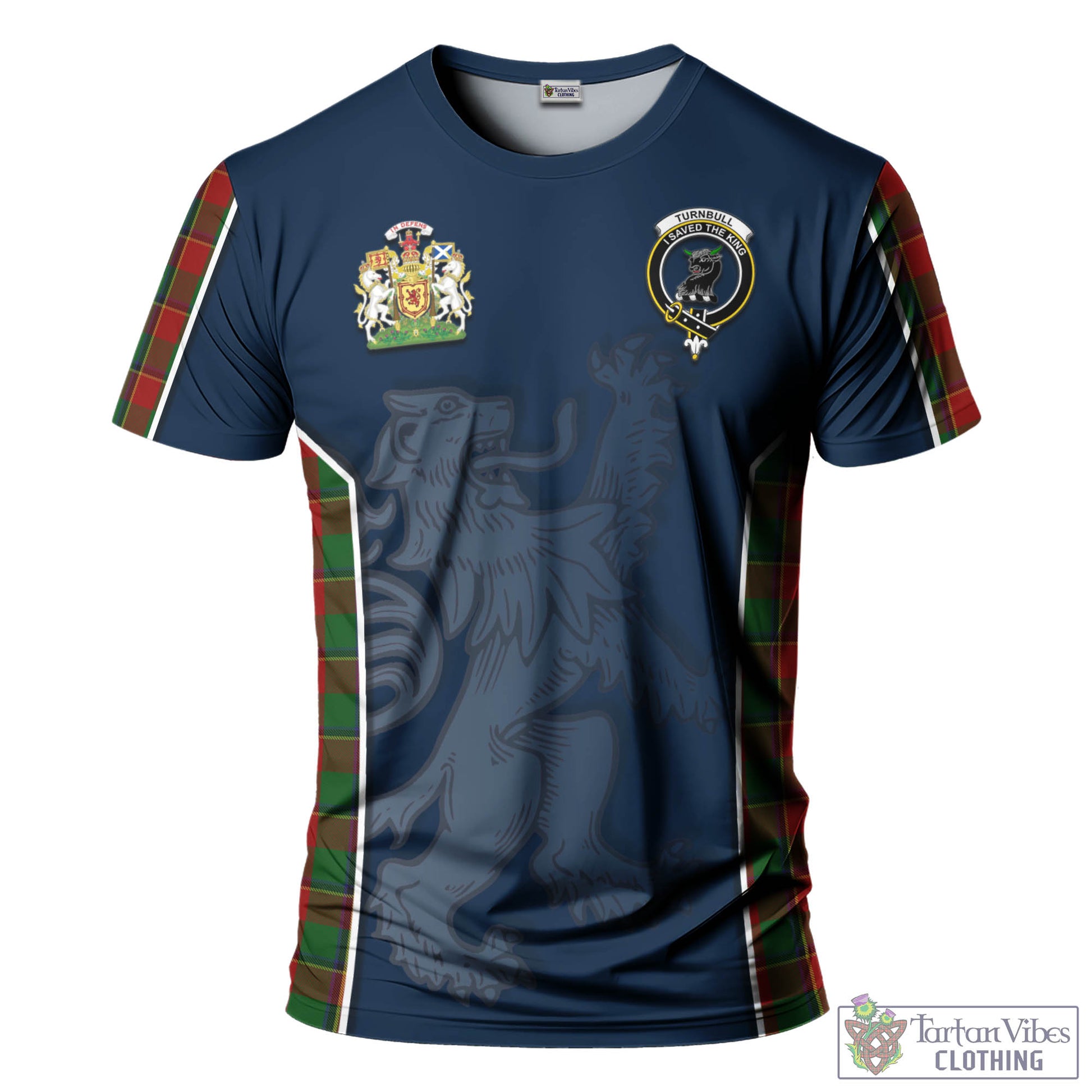 Tartan Vibes Clothing Turnbull Dress Tartan T-Shirt with Family Crest and Lion Rampant Vibes Sport Style