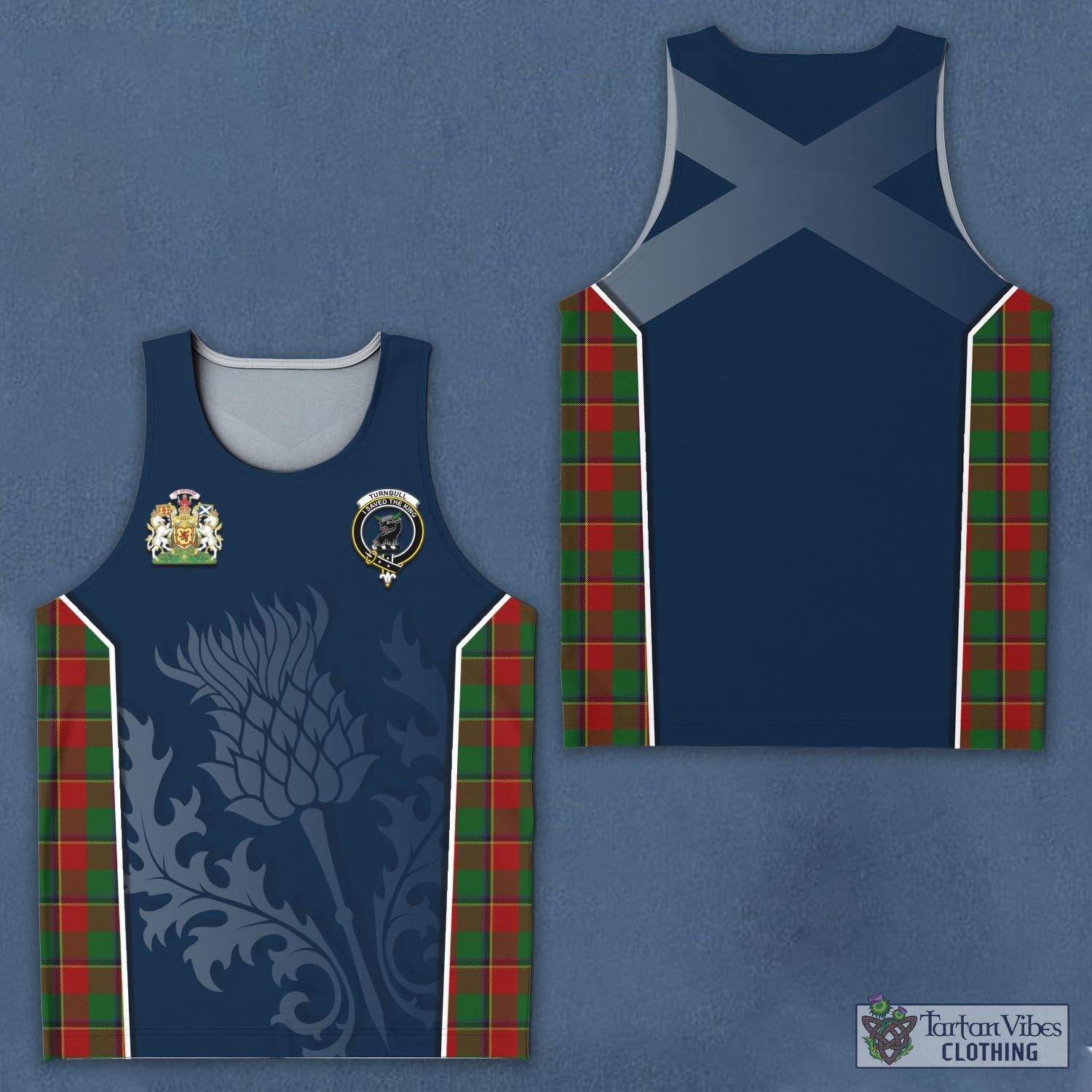 Tartan Vibes Clothing Turnbull Dress Tartan Men's Tanks Top with Family Crest and Scottish Thistle Vibes Sport Style