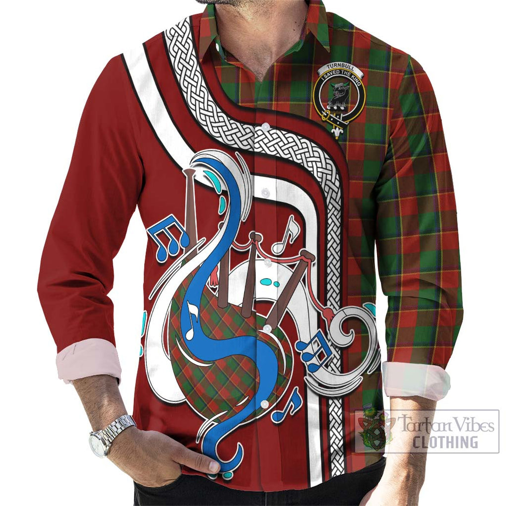 Turnbull Tartan Long Sleeve Button Shirt with Epic Bagpipe Style - Tartanvibesclothing Shop