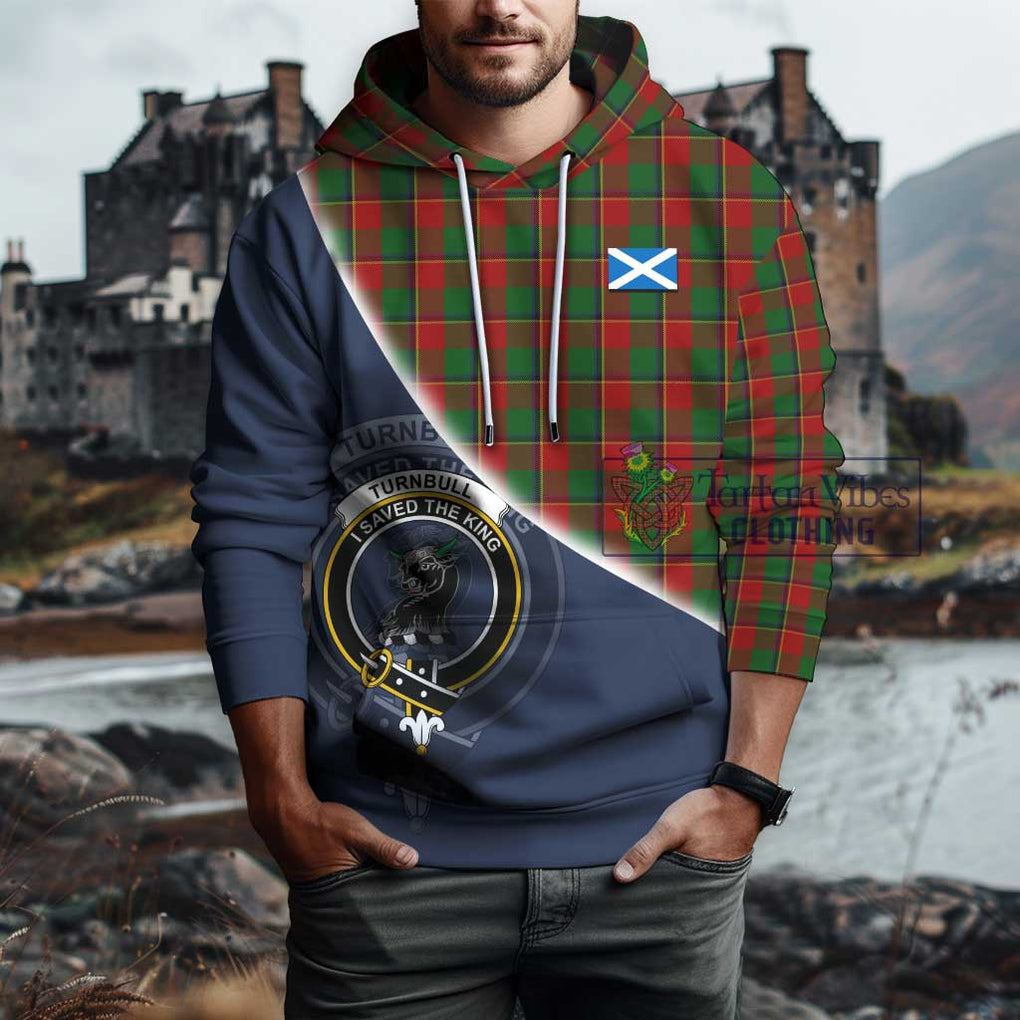 Turnbull Tartan Hoodie with Personalised National Flag and Family Crest Half Style - Tartanvibesclothing Shop