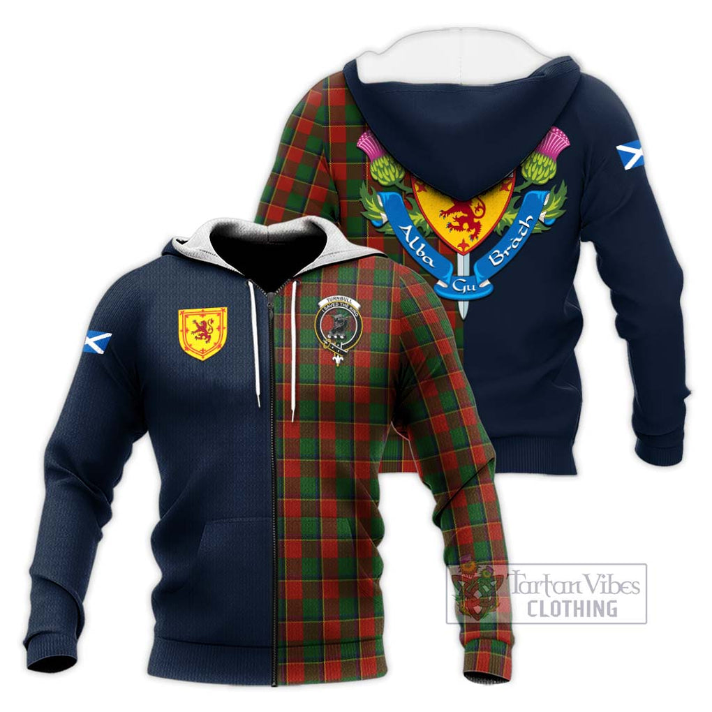 Tartan Vibes Clothing Turnbull Dress Tartan Knitted Hoodie with Scottish Lion Royal Arm Half Style