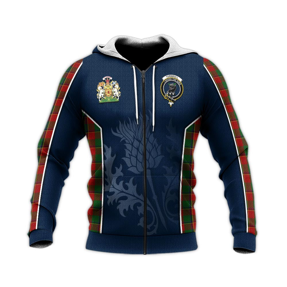 Tartan Vibes Clothing Turnbull Dress Tartan Knitted Hoodie with Family Crest and Scottish Thistle Vibes Sport Style