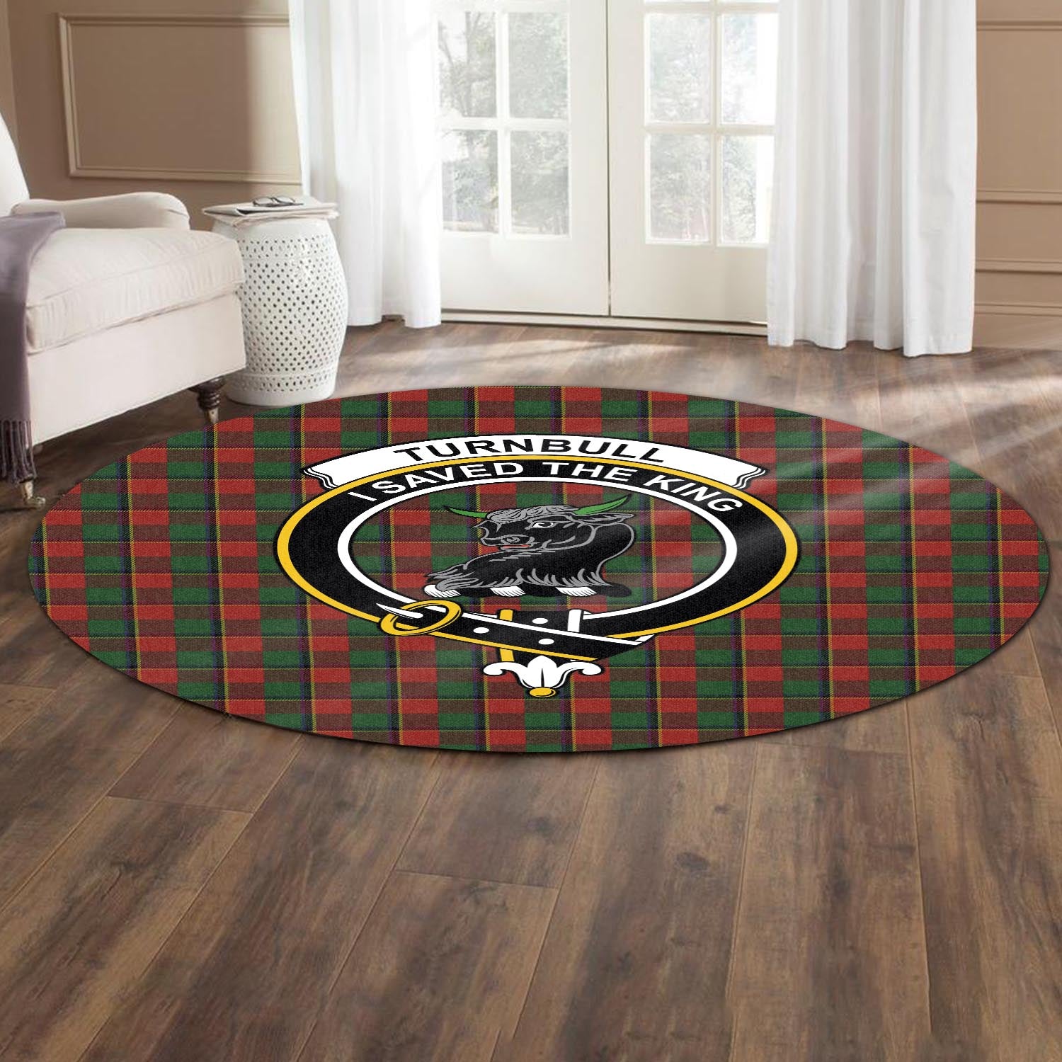 turnbull-dress-tartan-round-rug-with-family-crest