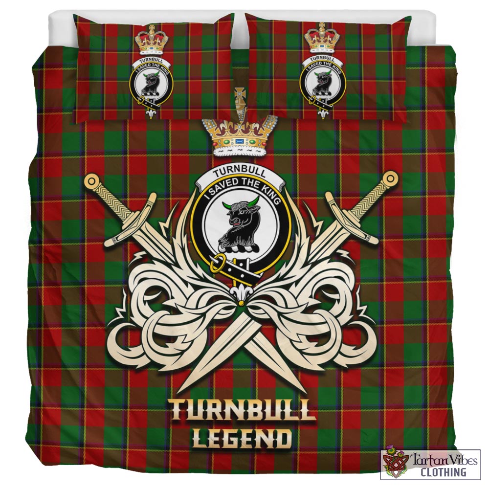 Tartan Vibes Clothing Turnbull Dress Tartan Bedding Set with Clan Crest and the Golden Sword of Courageous Legacy