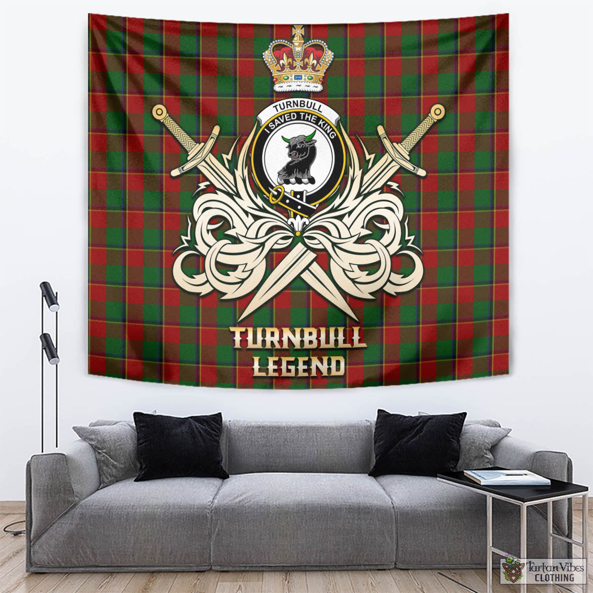 Tartan Vibes Clothing Turnbull Dress Tartan Tapestry with Clan Crest and the Golden Sword of Courageous Legacy