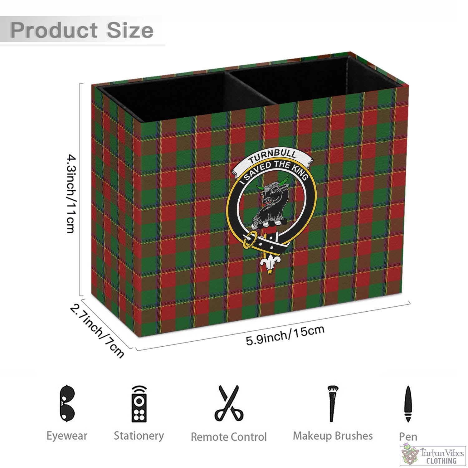 Tartan Vibes Clothing Turnbull Dress Tartan Pen Holder with Family Crest