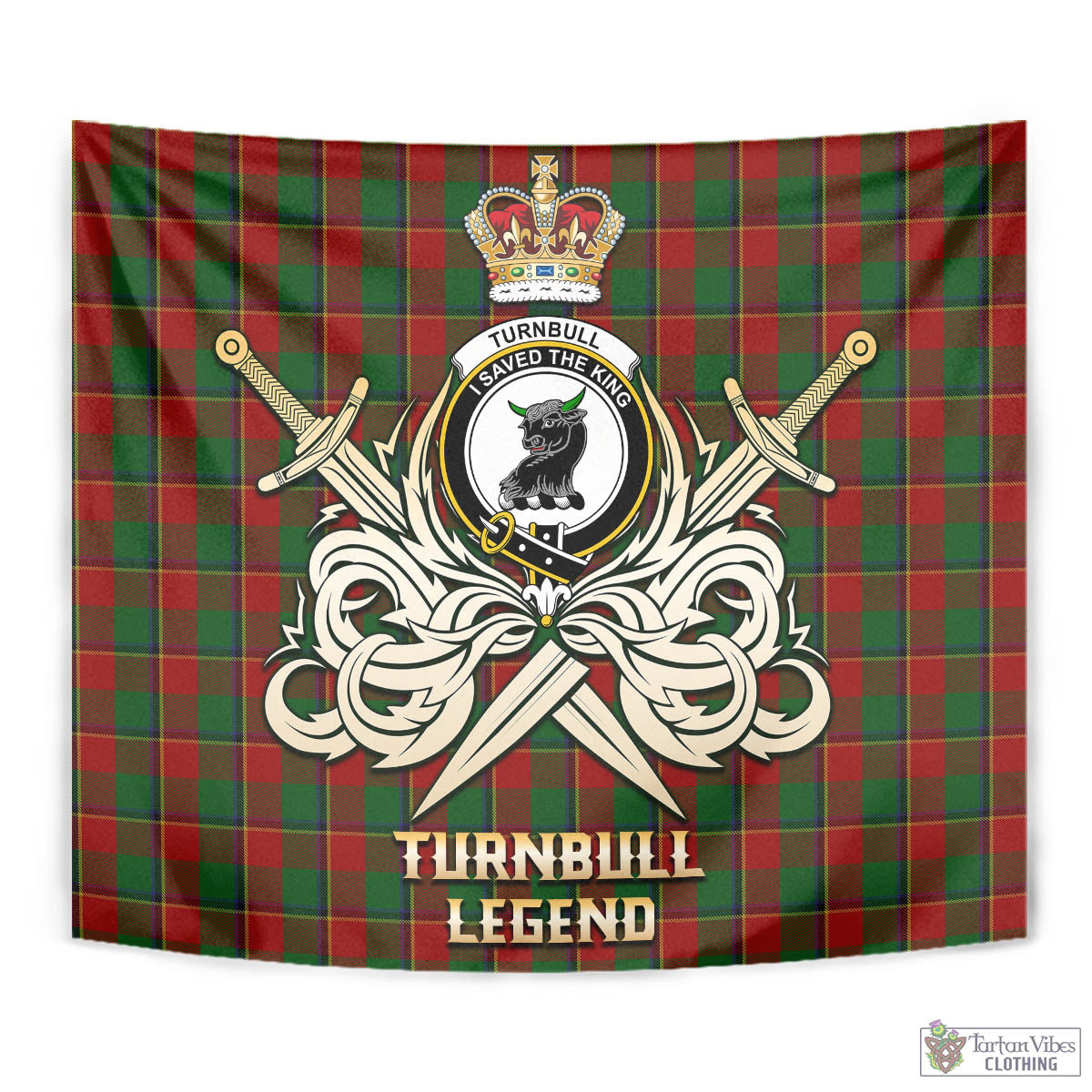 Tartan Vibes Clothing Turnbull Dress Tartan Tapestry with Clan Crest and the Golden Sword of Courageous Legacy