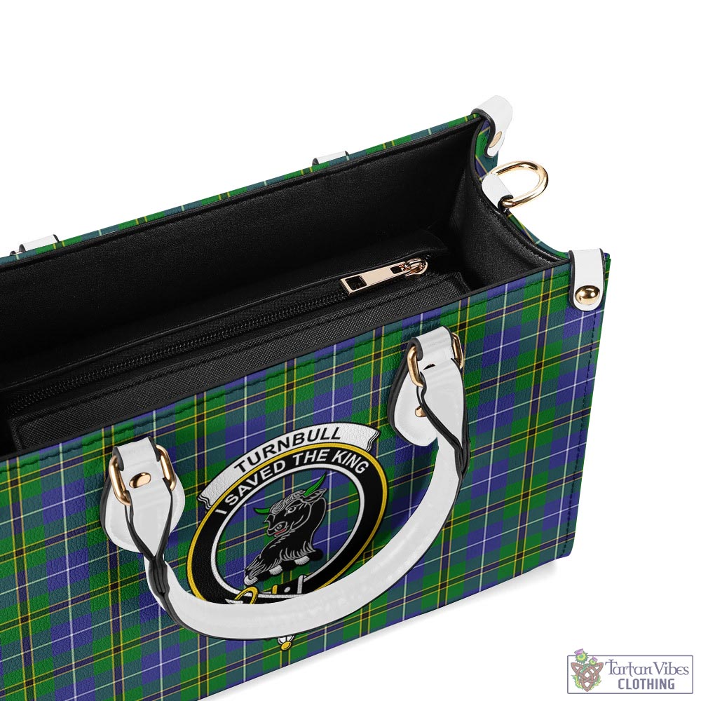 Tartan Vibes Clothing Turnbull Hunting Tartan Luxury Leather Handbags with Family Crest