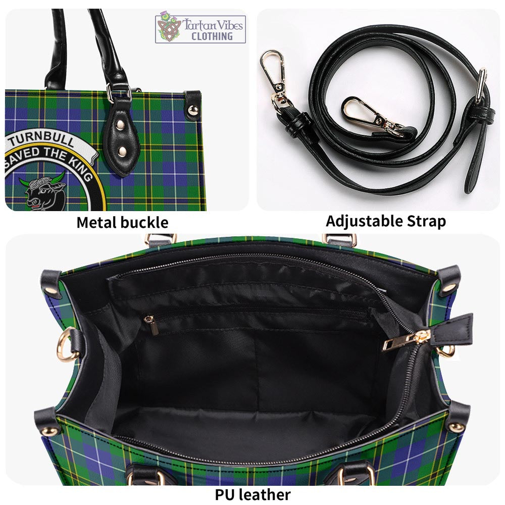 Tartan Vibes Clothing Turnbull Hunting Tartan Luxury Leather Handbags with Family Crest