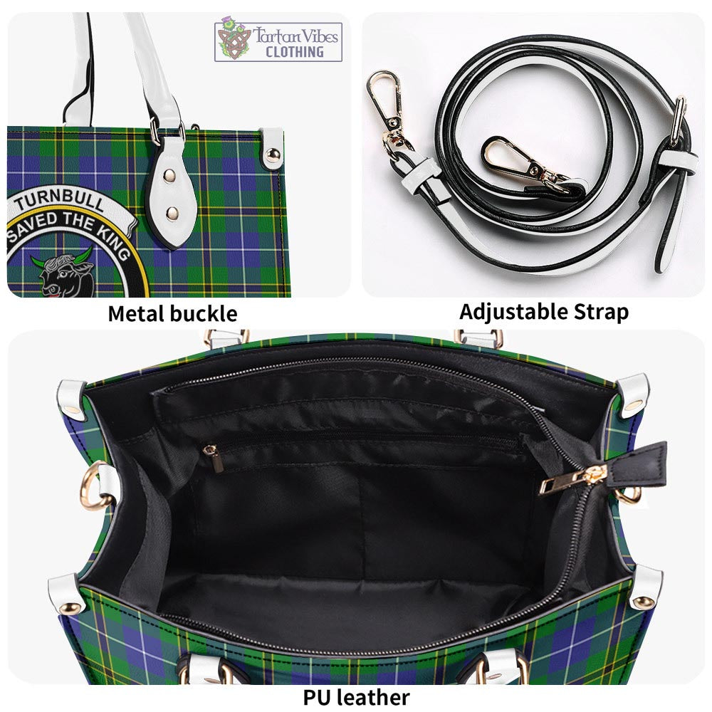 Tartan Vibes Clothing Turnbull Hunting Tartan Luxury Leather Handbags with Family Crest