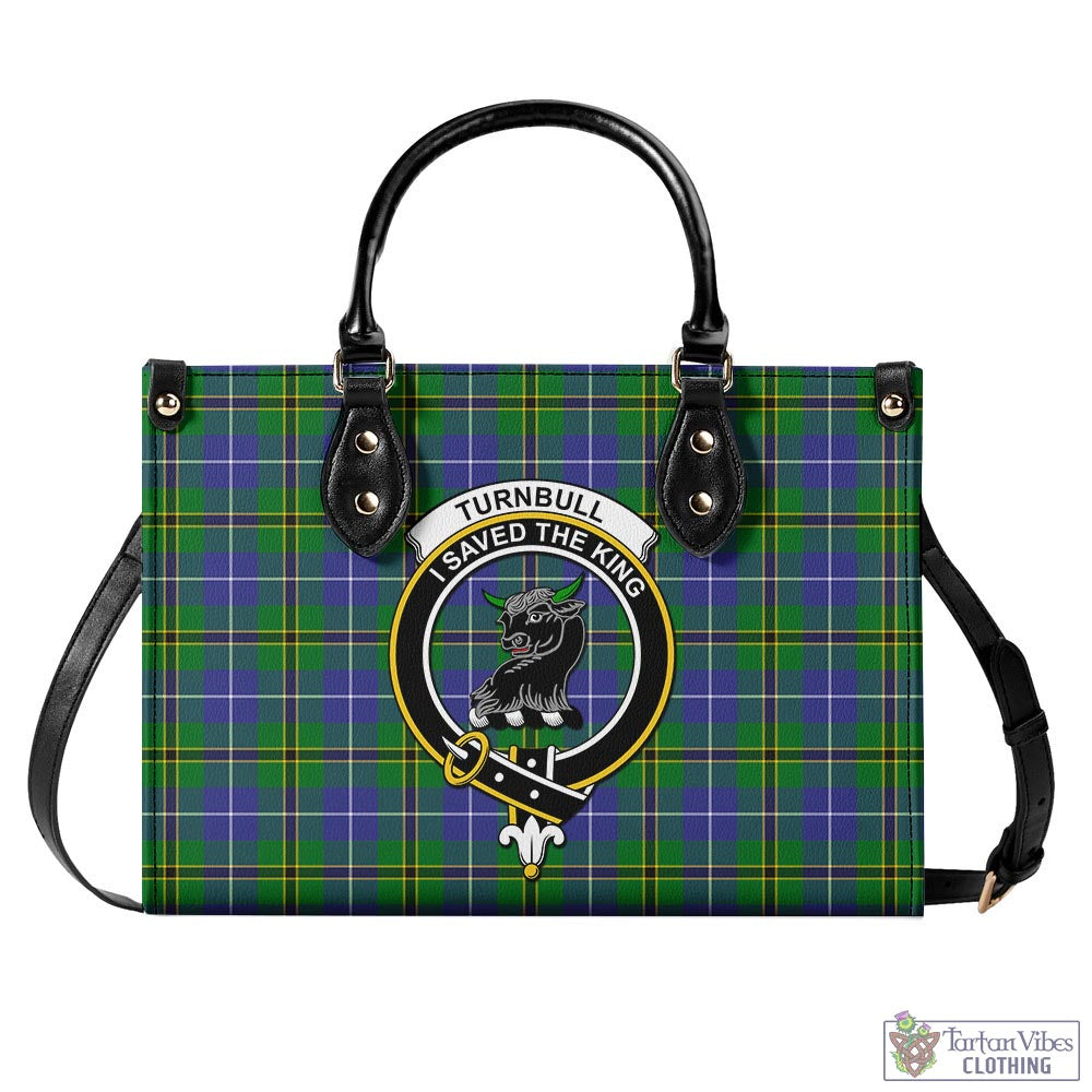 Tartan Vibes Clothing Turnbull Hunting Tartan Luxury Leather Handbags with Family Crest