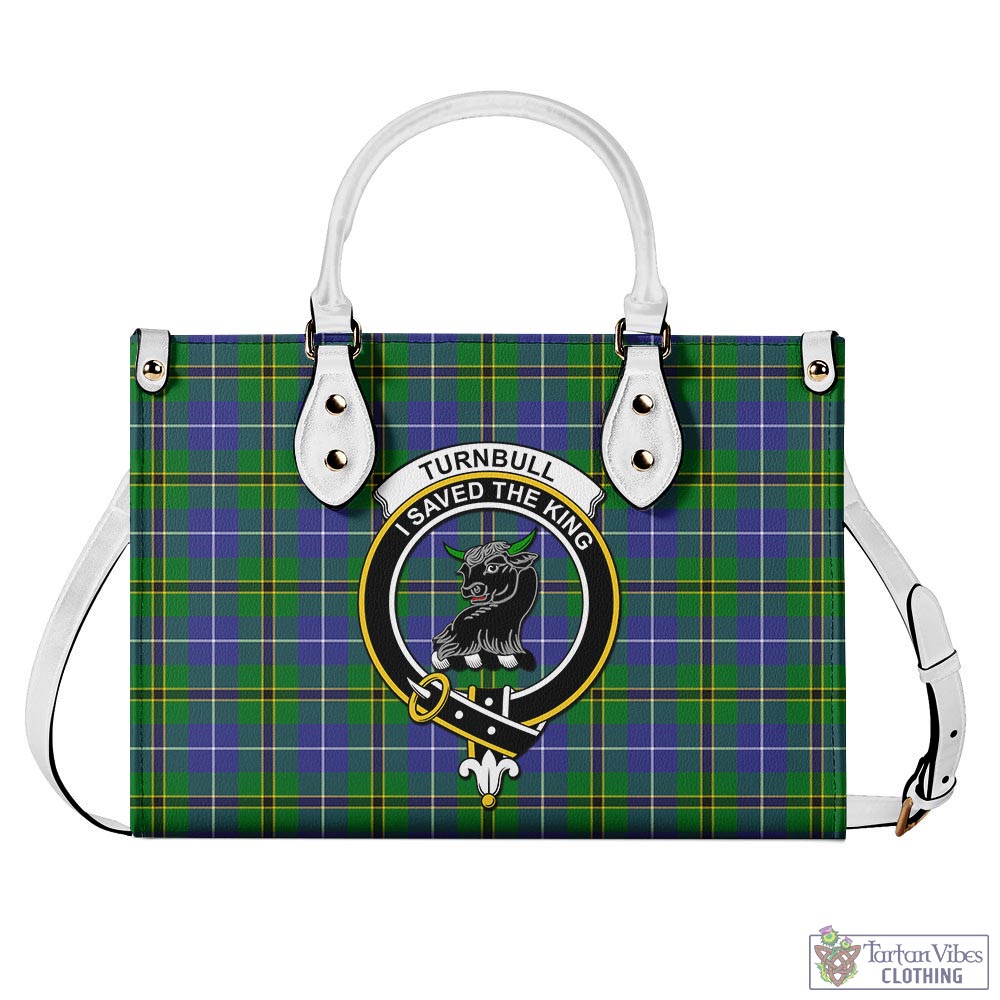 Tartan Vibes Clothing Turnbull Hunting Tartan Luxury Leather Handbags with Family Crest