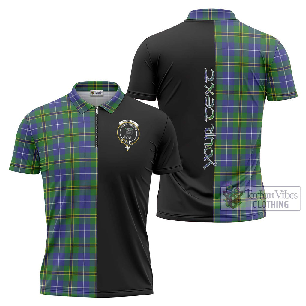 Turnbull Hunting Tartan Zipper Polo Shirt with Family Crest and Half Of Me Style Unisex - Tartanvibesclothing Shop