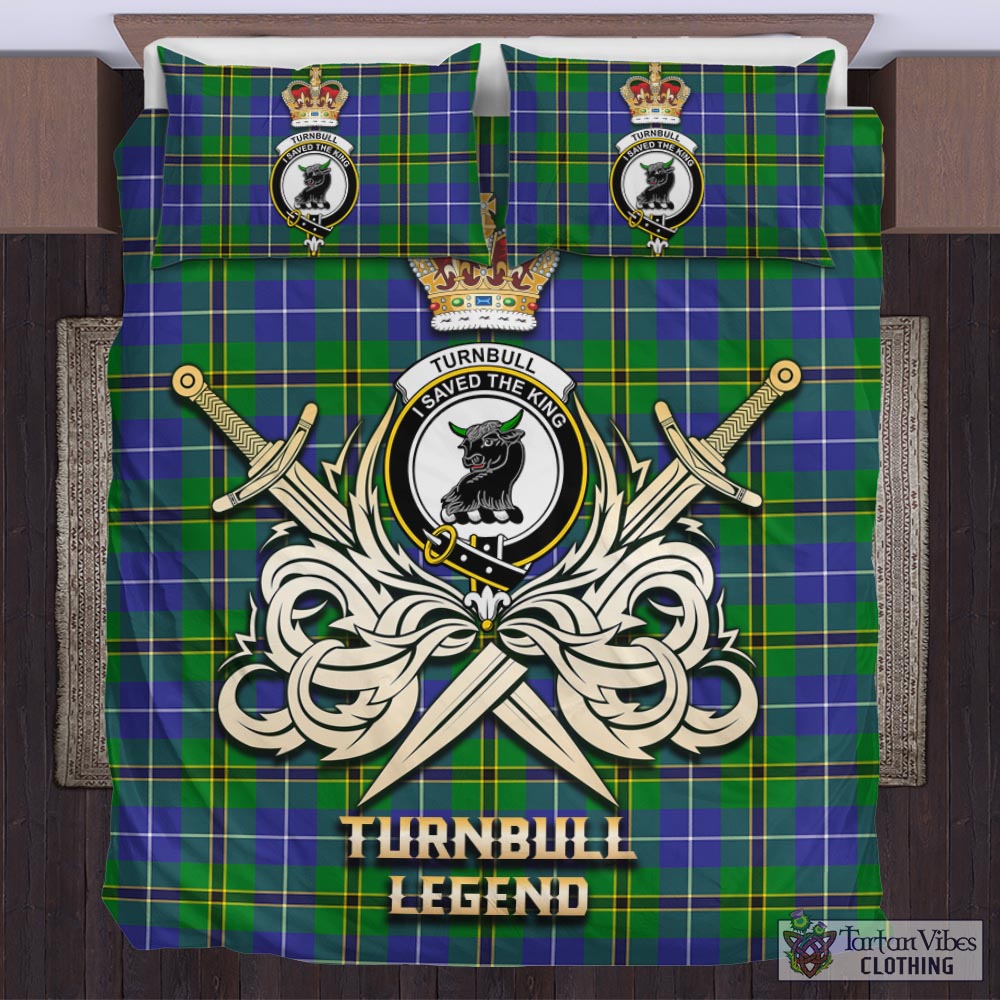 Tartan Vibes Clothing Turnbull Hunting Tartan Bedding Set with Clan Crest and the Golden Sword of Courageous Legacy