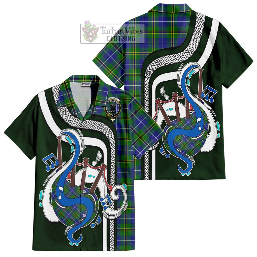 Turnbull Hunting Tartan Short Sleeve Button Shirt with Epic Bagpipe Style Kid - Tartanvibesclothing Shop