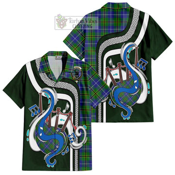 Turnbull Hunting Tartan Short Sleeve Button Shirt with Epic Bagpipe Style