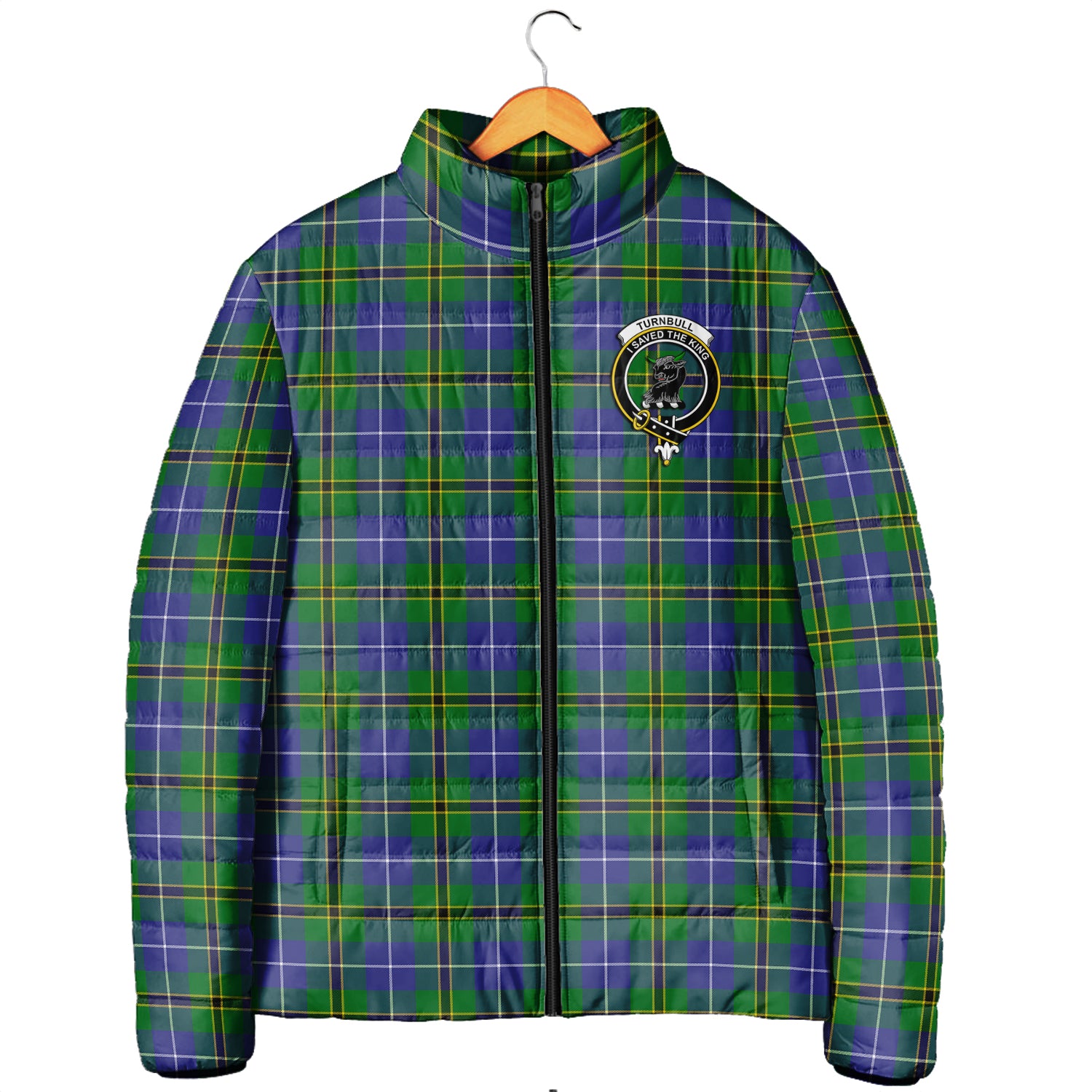 Turnbull Hunting Tartan Padded Jacket with Family Crest Men's Padded Jacket - Tartan Vibes Clothing