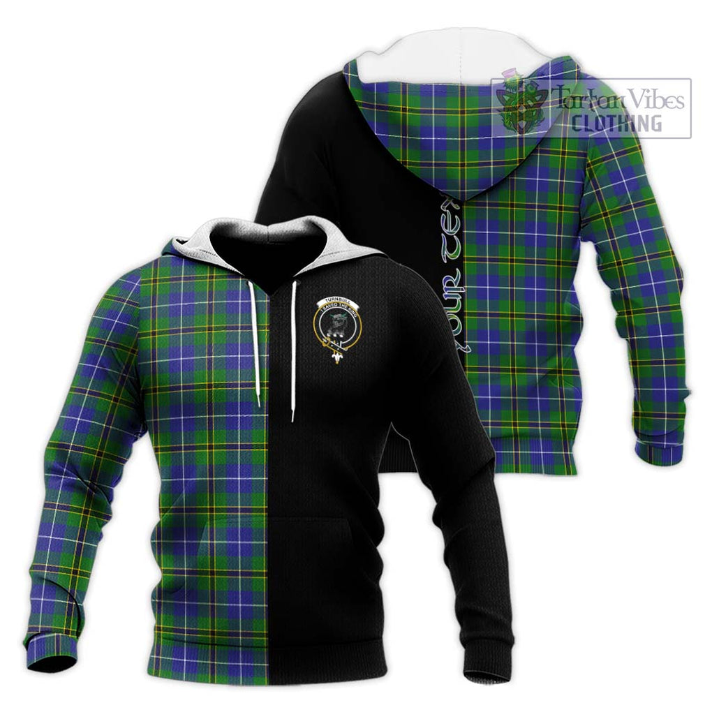 Turnbull Hunting Tartan Knitted Hoodie with Family Crest and Half Of Me Style Unisex Knitted Pullover Hoodie - Tartanvibesclothing Shop