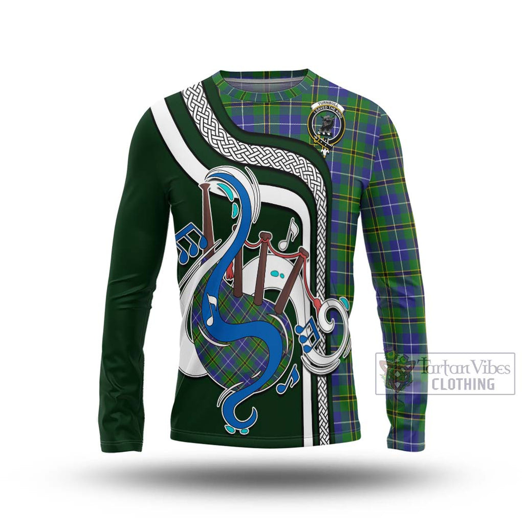 Tartan Vibes Clothing Turnbull Hunting Tartan Long Sleeve T-Shirt with Epic Bagpipe Style