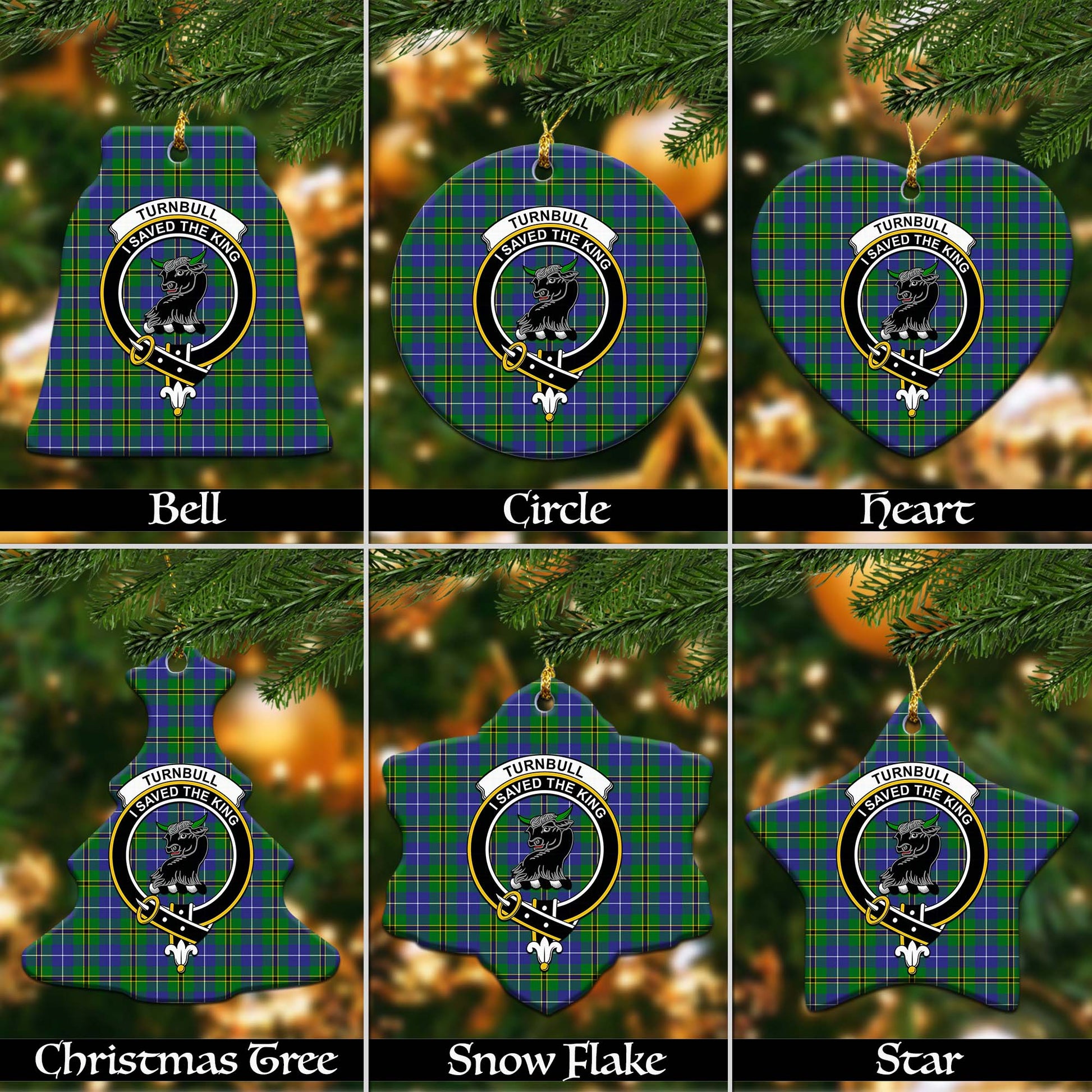 Turnbull Hunting Tartan Christmas Ornaments with Family Crest - Tartanvibesclothing