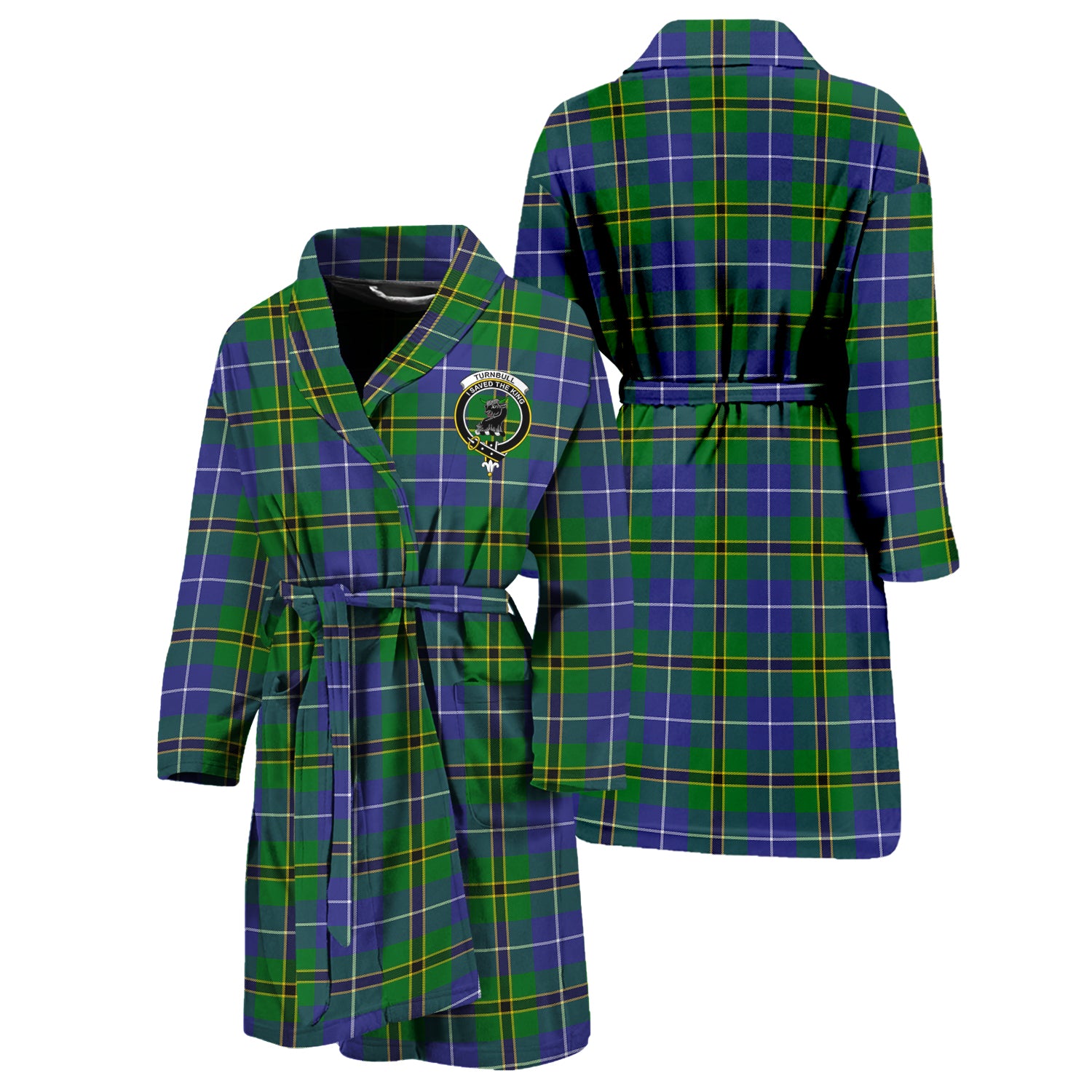 Turnbull Hunting Tartan Bathrobe with Family Crest Unisex S - Tartan Vibes Clothing