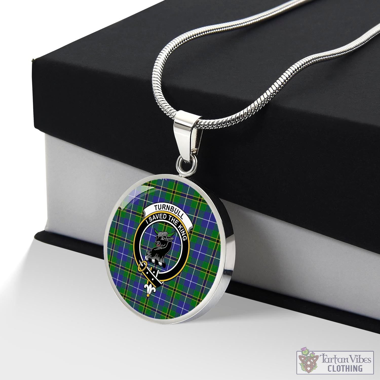 Tartan Vibes Clothing Turnbull Hunting Tartan Circle Necklace with Family Crest