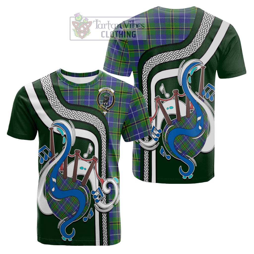 Tartan Vibes Clothing Turnbull Hunting Tartan Cotton T-shirt with Epic Bagpipe Style