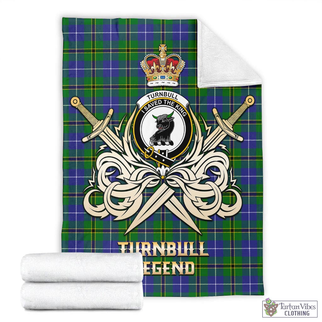 Tartan Vibes Clothing Turnbull Hunting Tartan Blanket with Clan Crest and the Golden Sword of Courageous Legacy