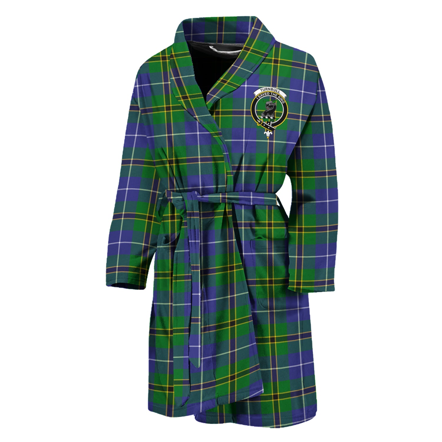 Turnbull Hunting Tartan Bathrobe with Family Crest Unisex M - Tartan Vibes Clothing