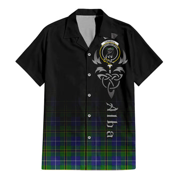 Turnbull Hunting Tartan Short Sleeve Button Up Shirt Featuring Alba Gu Brath Family Crest Celtic Inspired