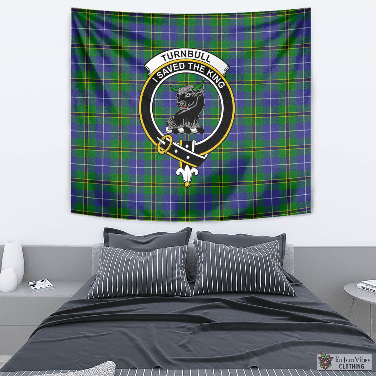 Tartan Vibes Clothing Turnbull Hunting Tartan Tapestry Wall Hanging and Home Decor for Room with Family Crest